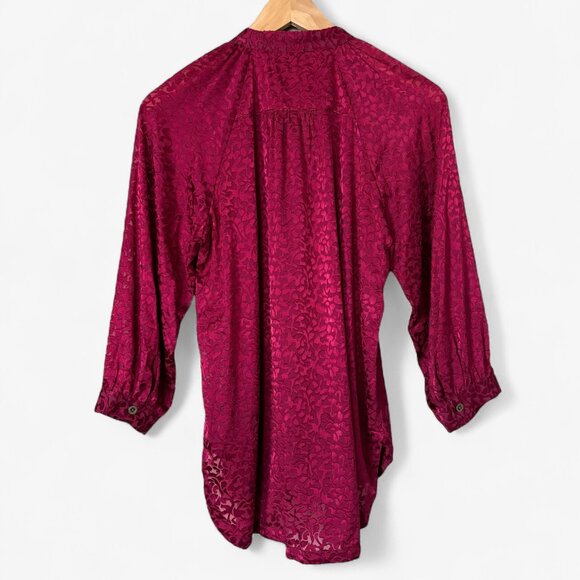 Anthropologie Burgundy Button Down Blouse Womens Size XS Sheer Boho Holiday - Picture 13 of 15